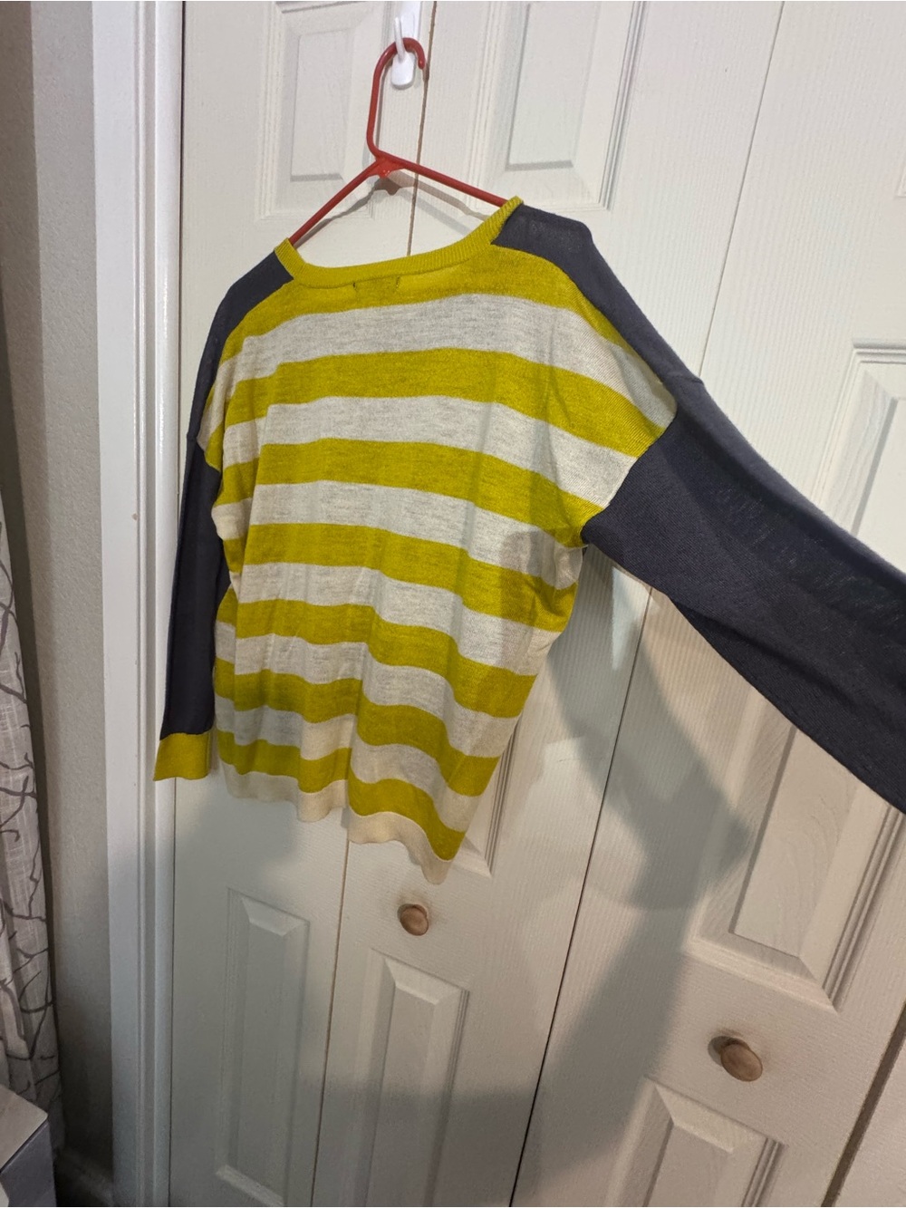 Cecico Striped Long-Sleeve Top in Yellow and Cream with Gray Sleeves